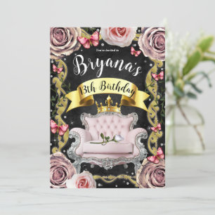Rosa Prinzessin Pink Sessel Schmetterlinge Geburts Einladung