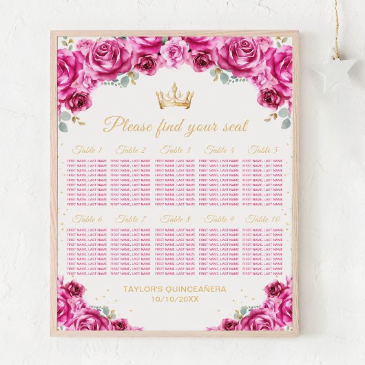 Rosa Prinzessin Quinceañera 10 Tabelle Sitzplan Poster