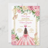 Rosa Prinzessin Quinceañera Butterfly Einladung (Vorderseite)