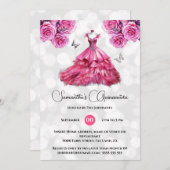 Rosa Prinzessin Quinceañera Fantasy Ballgow Rose Einladung (Vorne/Hinten)