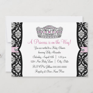 Rosa Prinzessin Rosa Schwarzer Damast Baby Shower Einladung