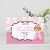 Rosa Prinzessin RothaarDamast und Perlen Einladung (Stehend Vorderseite)