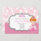 Rosa Prinzessin RothaarDamast und Perlen Einladung (Vorne/Hinten)