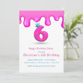 Rosa Prinzessin Slime 6. Geburtstag Einladungen (Stehend Vorderseite)