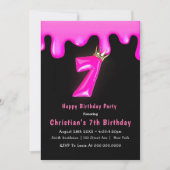 Rosa Prinzessin Slime 7. Geburtstag Einladungen (Vorderseite)