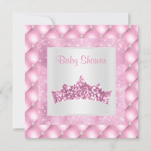 Rosa Prinzessin Thema Baby Dusche Diamanten Tiara Einladung (Vorderseite)