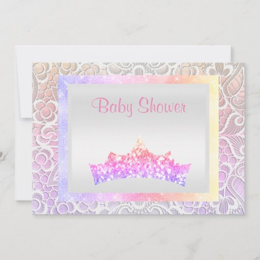 Rosa Prinzessin Thema Babydusche Spitze Tiara Past Einladung (Vorderseite)