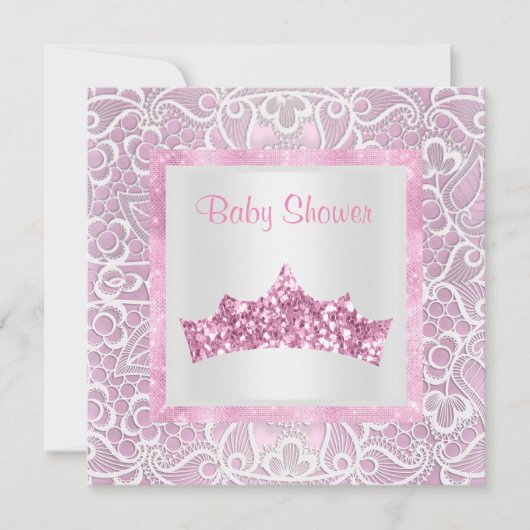 Rosa Prinzessin Thema Babydusche tiara Einladung (Vorderseite)
