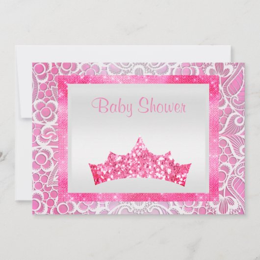 Rosa Prinzessin Thema Babydusche tiara hell Einladung (Vorderseite)