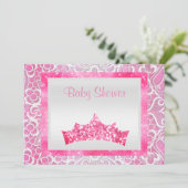 Rosa Prinzessin Thema Babydusche tiara hell Einladung (Stehend Vorderseite)