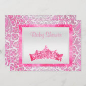 Rosa Prinzessin Thema Babydusche tiara hell Einladung (Vorne/Hinten)