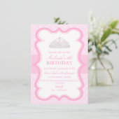 Rosa Prinzessin Tiara Girls Birthday Invitation Einladung (Stehend Vorderseite)