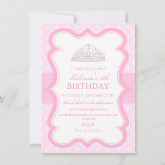 Rosa Prinzessin Tiara Girls Birthday Invitation Einladung