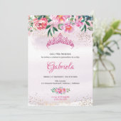 Rosa Prinzessin Tiara Quinceanera Einladung (Stehend Vorderseite)