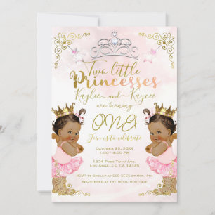 Rosa Prinzessin Tutu & Krone Zwillingsmädchen Gebu Einladung