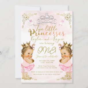 Rosa Prinzessin Tutu & Krone Zwillingsmädchen Gebu Einladung