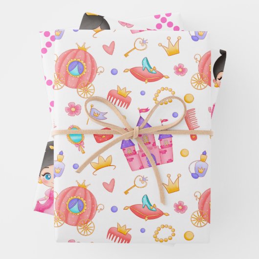 Rosa Prinzessin und Schloss mit Muster Geschenkpapier Set (Beispiel)