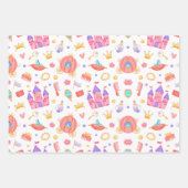 Rosa Prinzessin und Schloss mit Muster Geschenkpapier Set (Vorderseite)