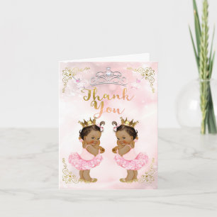 Rosa Prinzessin Vintage Baby Mädchen Zwillinge Dan Dankeskarte