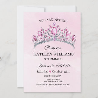 Rosa Prinzessin Wasserfarben-Geburtstag Einladung