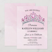 Rosa Prinzessin Wasserfarben-Geburtstag Einladung (Vorne/Hinten)