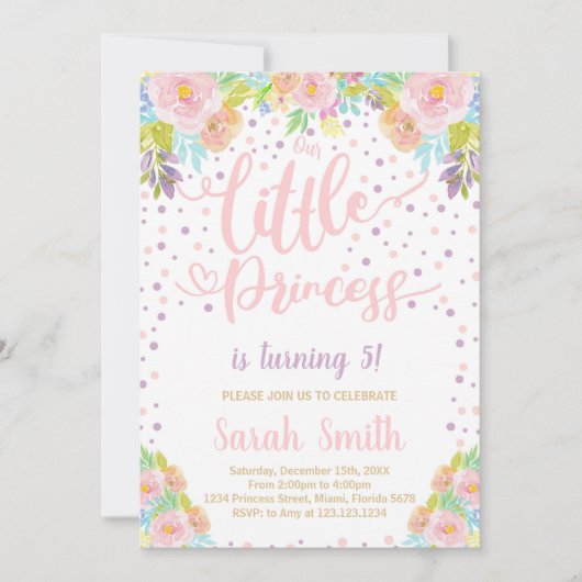 Rosa Prinzessin zum Geburtstag Einladung (Vorderseite)