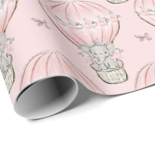 Rosa Prinzessinnen-Elefant-Heißluftballon  Geschenkpapier