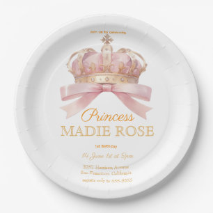 Rosa Prinzessinnen-Krone Märchen-Geburtstag Pappteller
