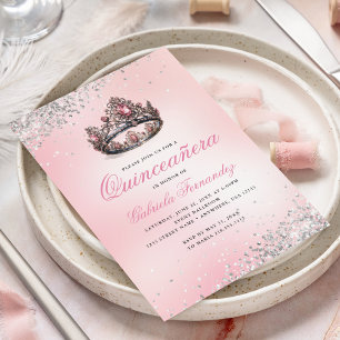 Rosa Prinzessinnen-Krone Quinceañera 15. Geburtsta Einladung