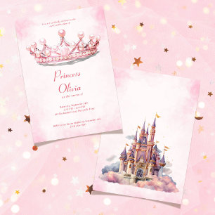 Rosa Prinzessinnen-Tiara Märchen-Geburtstagsfeier Einladung