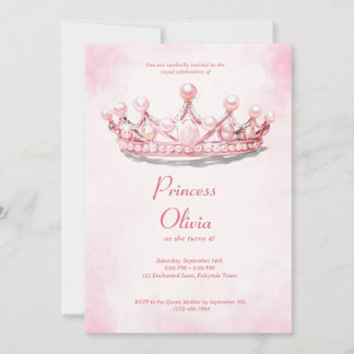 Rosa Prinzessinnen-Tiara Märchen-Geburtstagsfeier Einladung