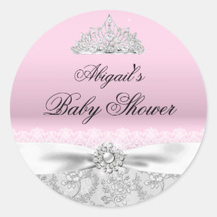 Rosa Prinzessinnen-Tiara & Schleifen-Baby-Party-Au Runder Aufkleber