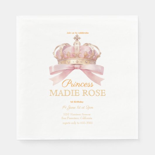 Rosa Prinzessinnenkrone Märchen-Geburtstag Serviette (Vorderseite)
