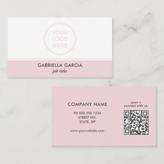 Rosa Professioneller Einfacher Logo QR-Code Visitenkarte (Vorne/Hinten)