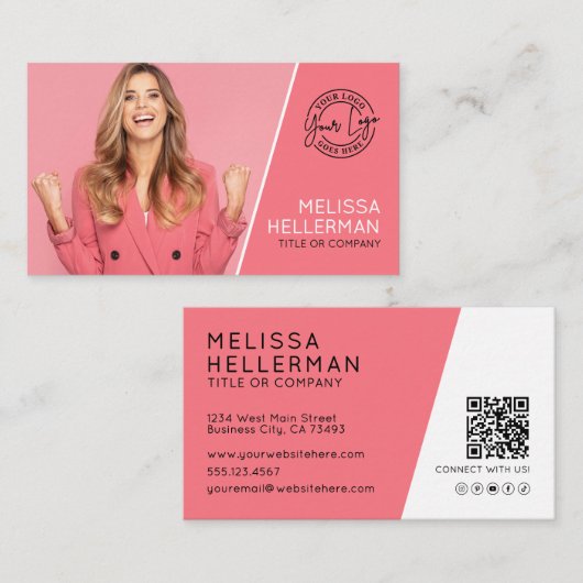 Rosa Professionelles Foto QR-Code Ihr Logo Visitenkarte (Vorne/Hinten)