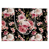 Rosa Profusion - Schwarzer Hintergrund Große Geschenktüte (Rückseite)