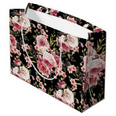 Rosa Profusion - Schwarzer Hintergrund Große Geschenktüte (Rückseite Schrägansicht)