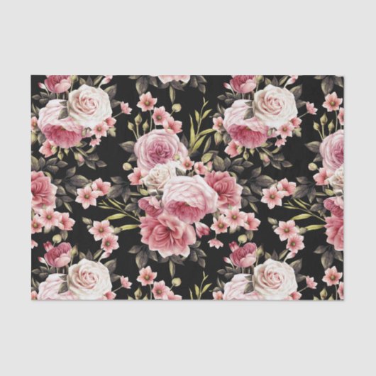 Rosa Profusion - Schwarzer Hintergrund Seidenpapier (Vorderseite)