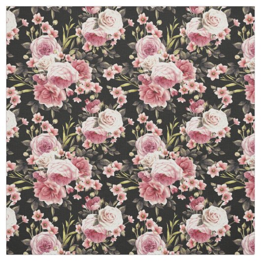 Rosa Profusion - Schwarzer Hintergrund Stoff (Muster)