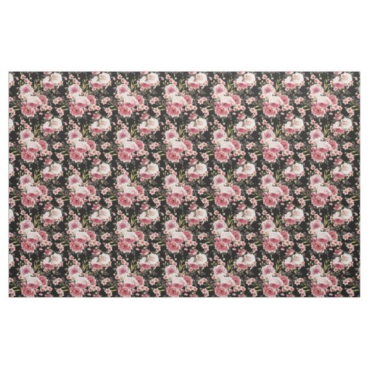 Rosa Profusion - Schwarzer Hintergrund Stoff (Fat Quarter (45,7 x 55,9 cm))