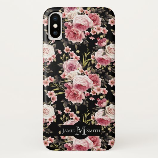 rosa Profusionsmonogramm - Schwarzer Hintergrund Case-Mate iPhone Hülle (Rückseite)