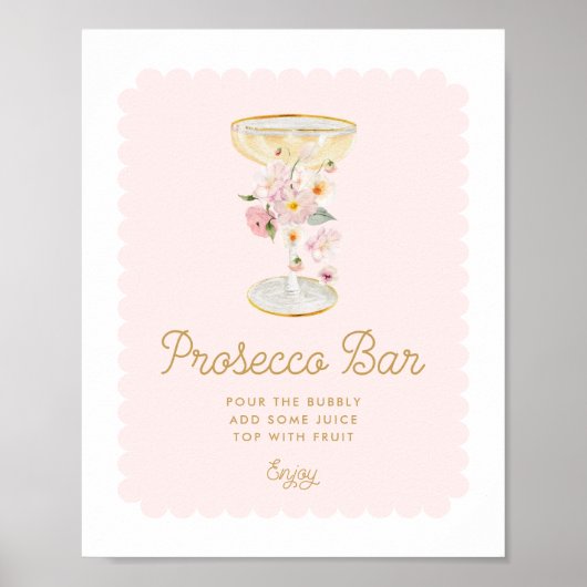 Rosa Prosecco Bar Brautparty Signatur Poster (Vorne)