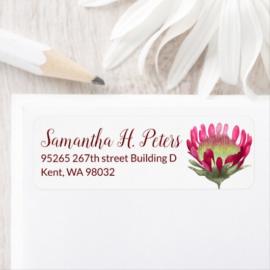 Rosa Protea-Blumen-Rücksende-Adressetiketten (Insitu)