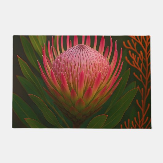 Rosa Protea-Blüte exotische Blüte Fußmatte (Vorderseite)