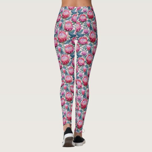 Rosa Protea Grünes Leaf Multiprint-Leggings Leggings (Rückseite)