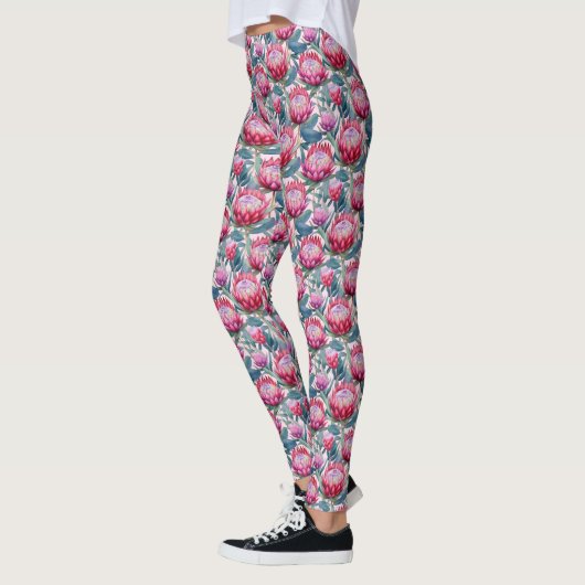 Rosa Protea Grünes Leaf Multiprint-Leggings Leggings (Links)