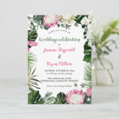 Rosa Protea Tropenfarben | Hochzeit Einladung (Stehend Vorderseite)