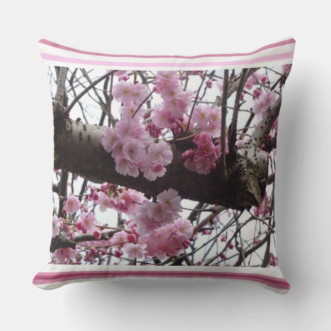 Rosa Prunus Blüten Kissen (Vorderseite)
