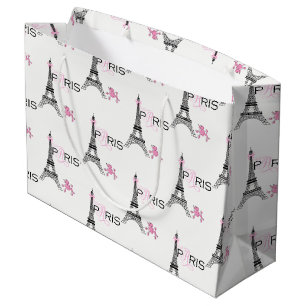 Rosa Pudel-Chic Bogen-Eiffelturm-Paris Frankreich Große Geschenktüte