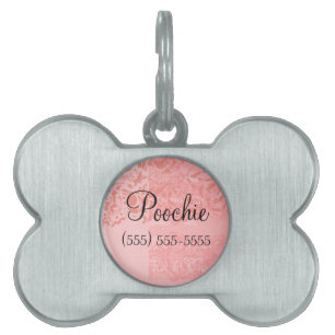 Rosa Pudel-Damast-kleiner Hundehalsband-Anhänger - Tiermarke
